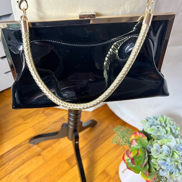 TOM AND EVA VEGAN LEATHER JEWELED CONVERTIBLE BAG BLACK GOLD PROM WEDDING FANCY - Picture 4 of 6